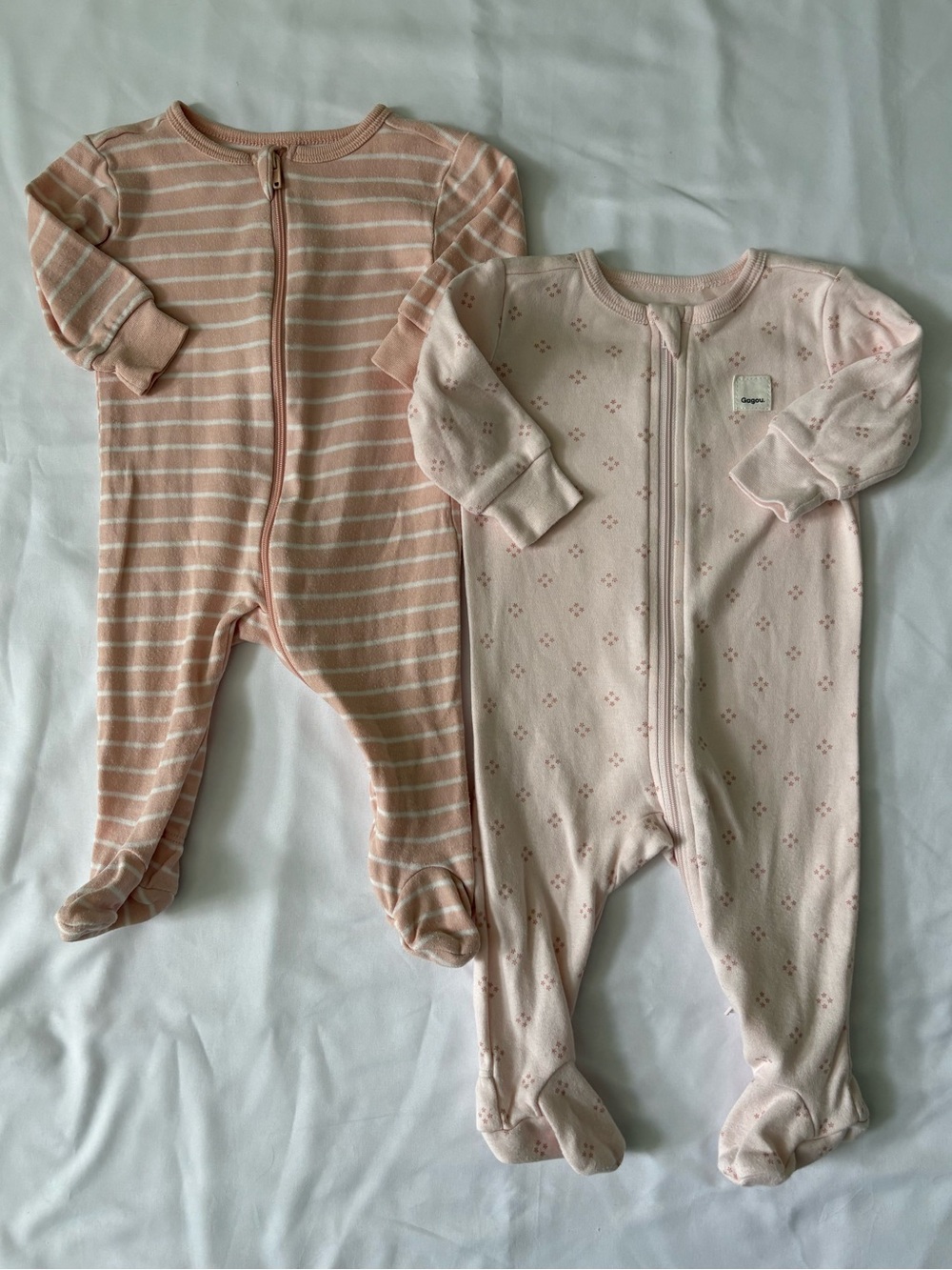 🌸 Baby Girls Pink Footed Zip One-Piece Sleepers - Pack of 2
